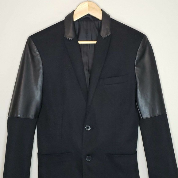Zara Man Blazer Faux Leather Sleeves Black S - Picture 2 of 10